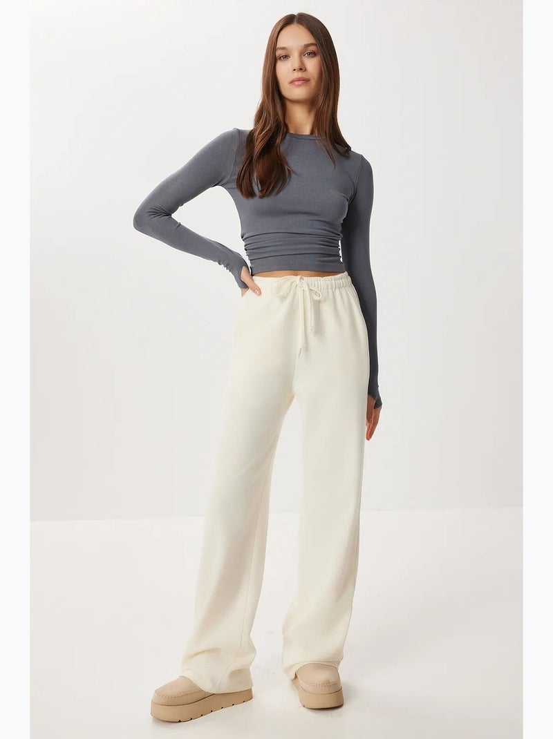 Pantalon jogger jambe large avec fermeture à cordon istanbul Ivoire - Kiabi