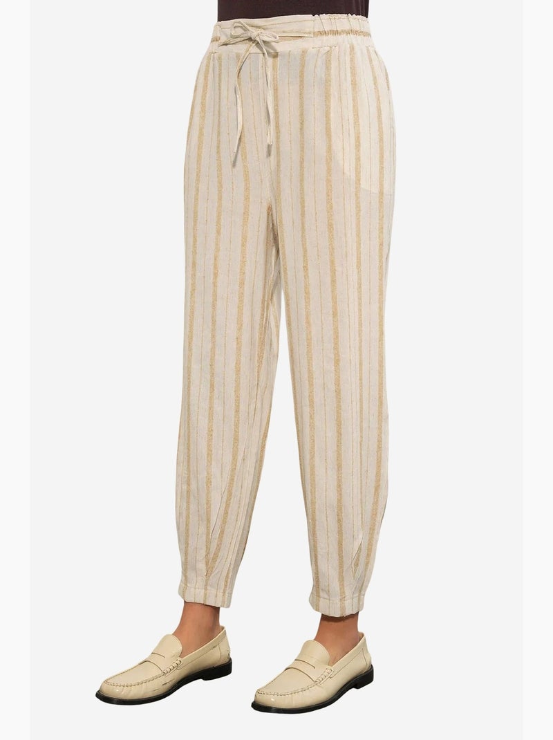 Pantalon jogger rayé en mélange de lin bdart Beige naturel - Kiabi