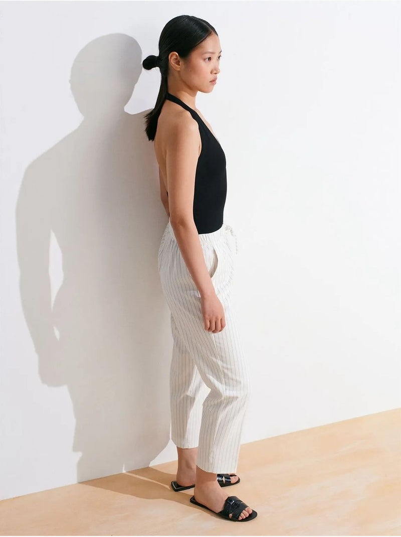 Pantalon jogger tissé à rayures, jambe droite dilvin Blanc cassé - Kiabi