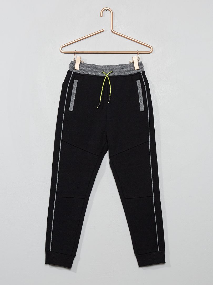 Pantalon jogging en piqué de coton noir - Kiabi