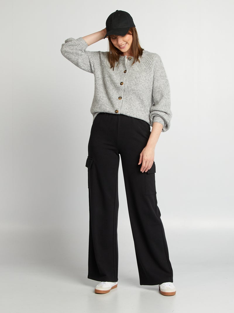 Pantalon jogging large multipoche noir - Kiabi