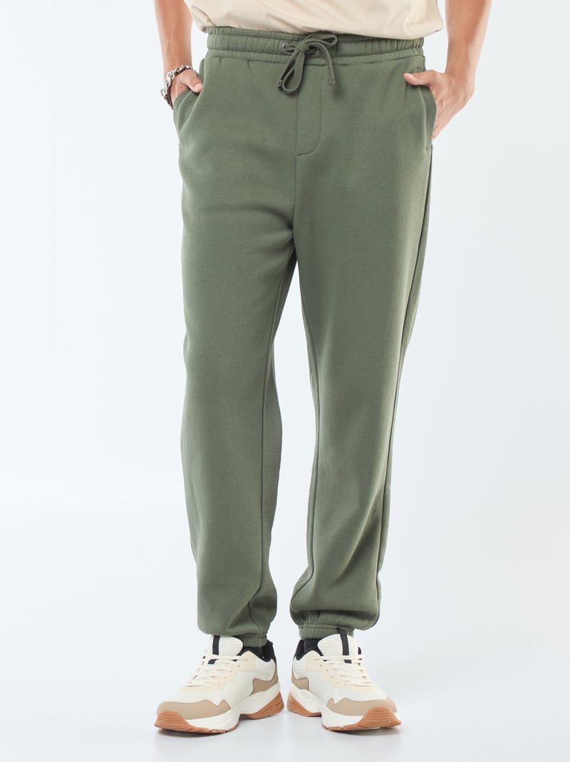 Pantalon jogging uni avec cordons de serrage à la taille Vert - Kiabi