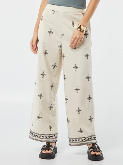 Pantalon large 3/4 avec broderies - Kiabi