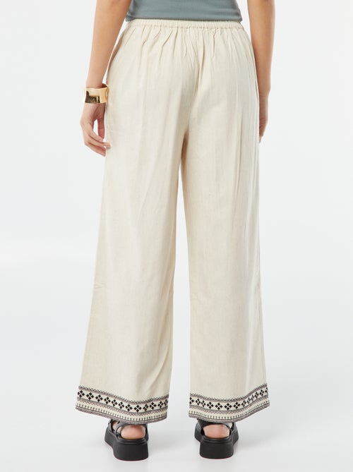 Pantalon large 3/4 avec broderies - Kiabi
