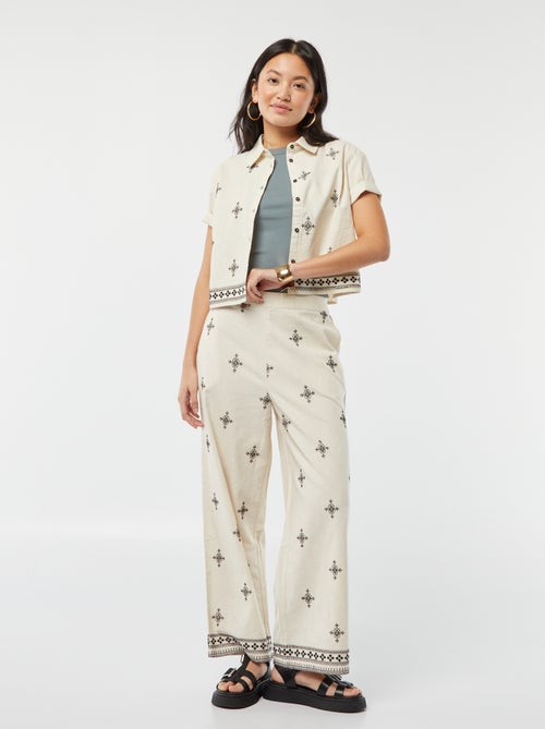 Pantalon large 3/4 avec broderies - Kiabi