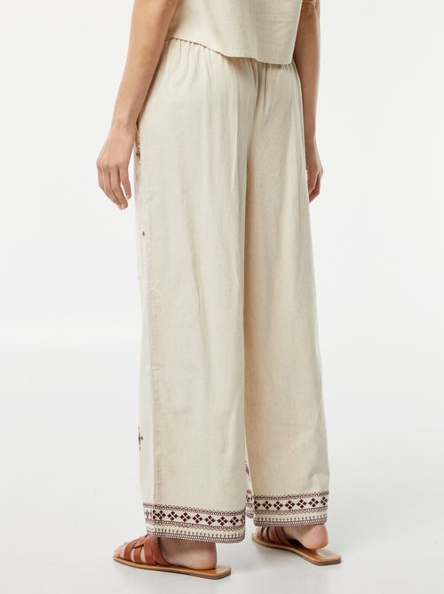 Pantalon large 3/4 avec broderies - Kiabi