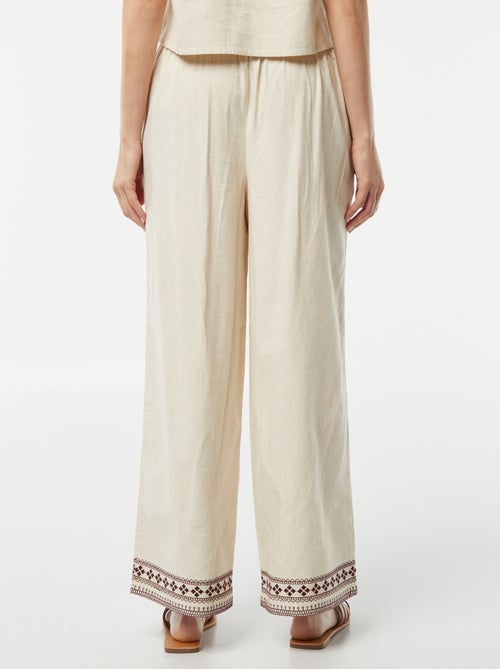 Pantalon large 3/4 avec broderies - Kiabi