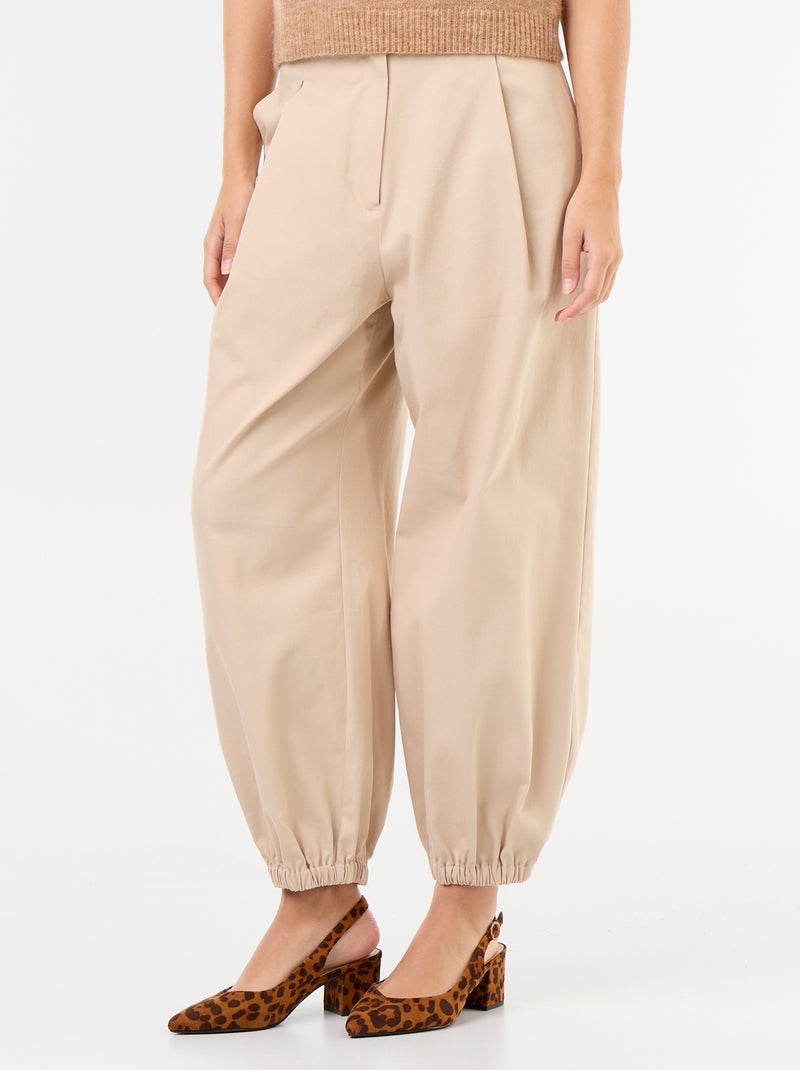 Pantalon large à base élastiquée Beige - Kiabi
