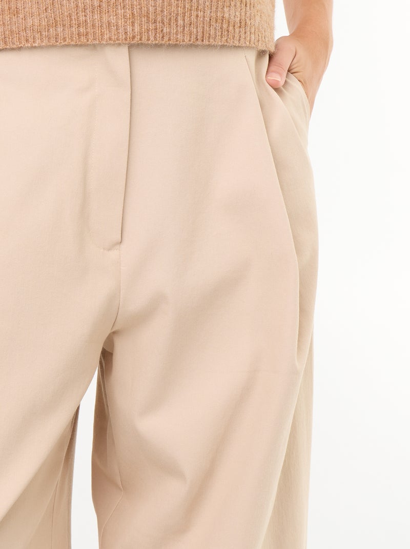 Pantalon large à base élastiquée Beige - Kiabi