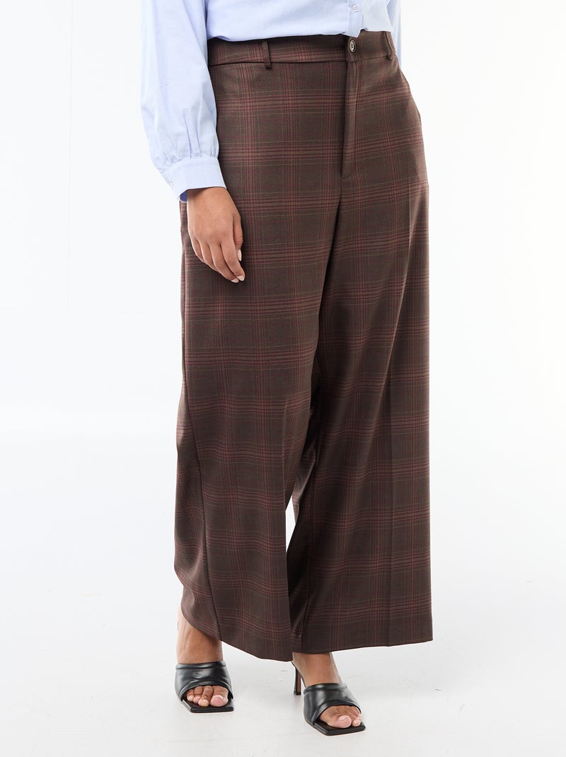 Pantalon large à carreaux Marron - Kiabi