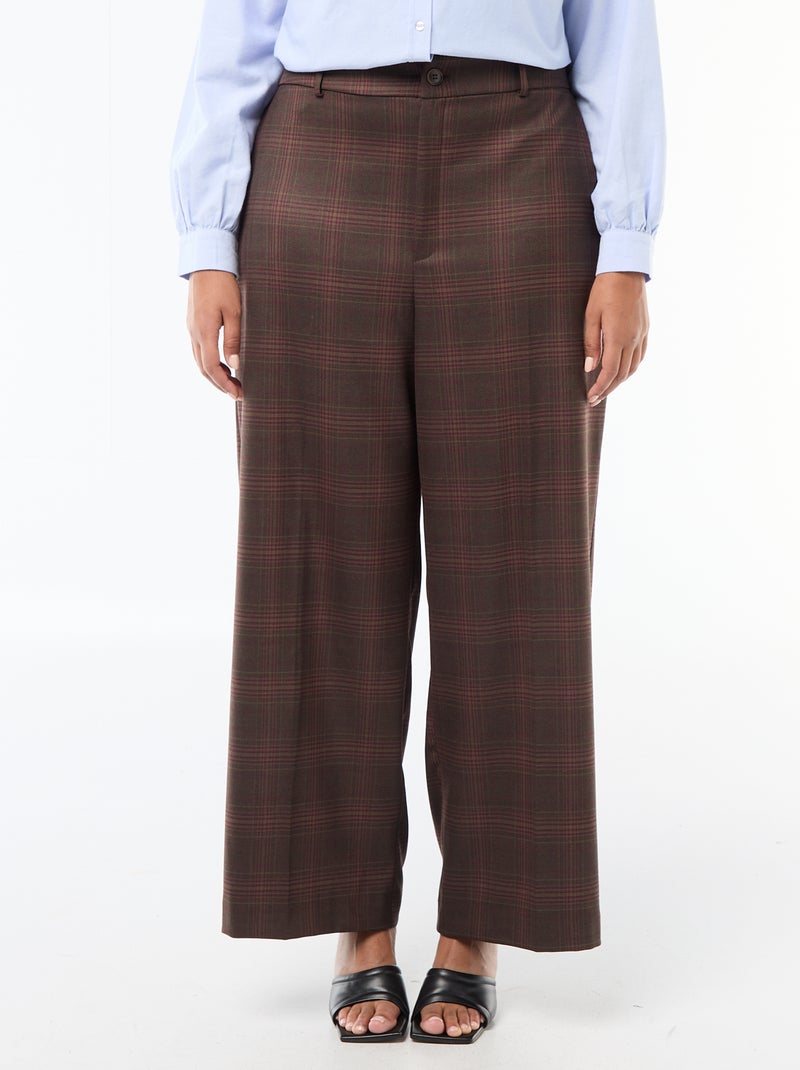Pantalon large à carreaux Marron - Kiabi