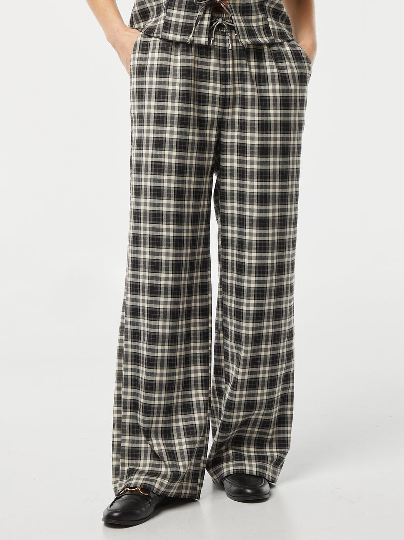 Pantalon large à carreaux NOIR Femme Kiabi