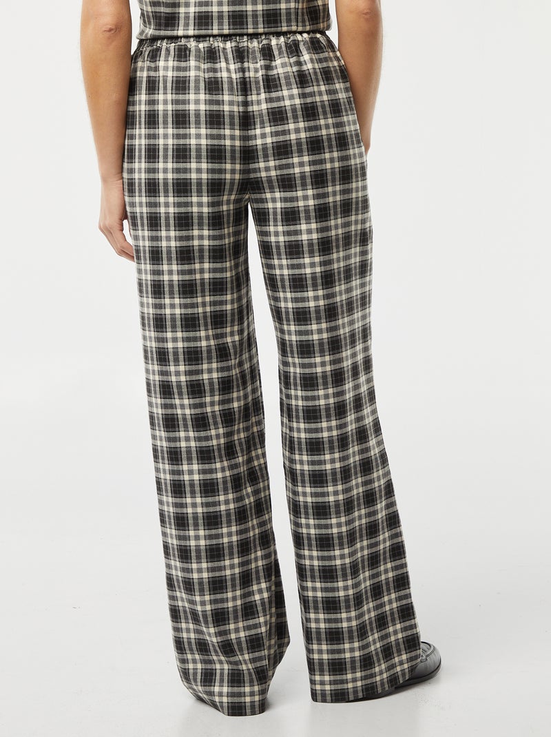 Pantalon large à carreaux NOIR - Kiabi