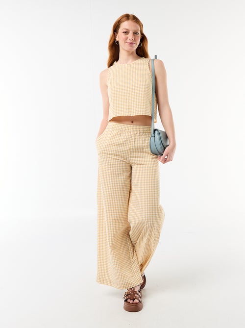 Pantalon large à motif Vichy - Kiabi