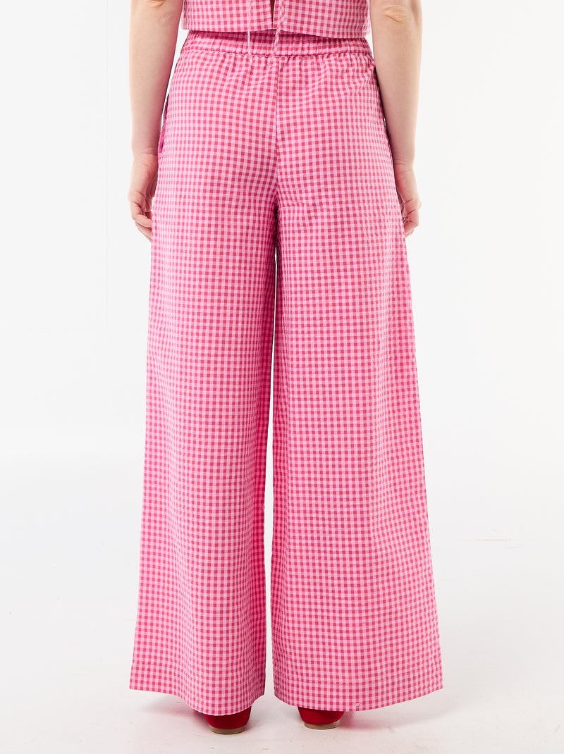 Pantalon large à motif Vichy Rose - Kiabi