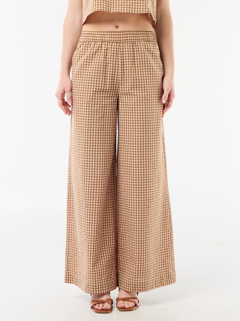 Pantalon large à motif Vichy Rose - Kiabi