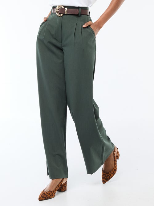 Pantalon large à pinces avec ceinture femme - Kiabi