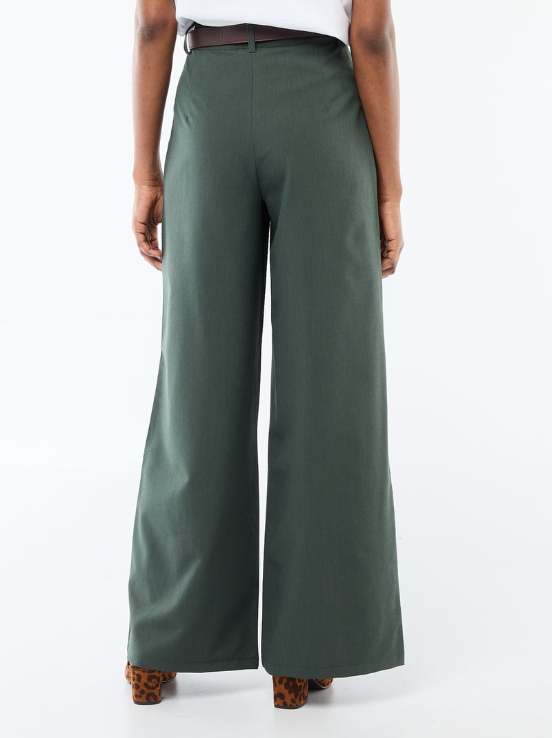 Pantalon large à pinces avec ceinture femme Vert - Kiabi
