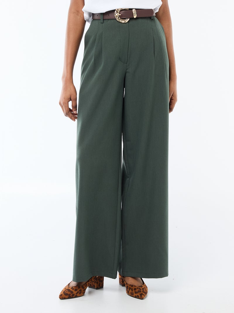 Pantalon large à pinces avec ceinture femme Vert - Kiabi