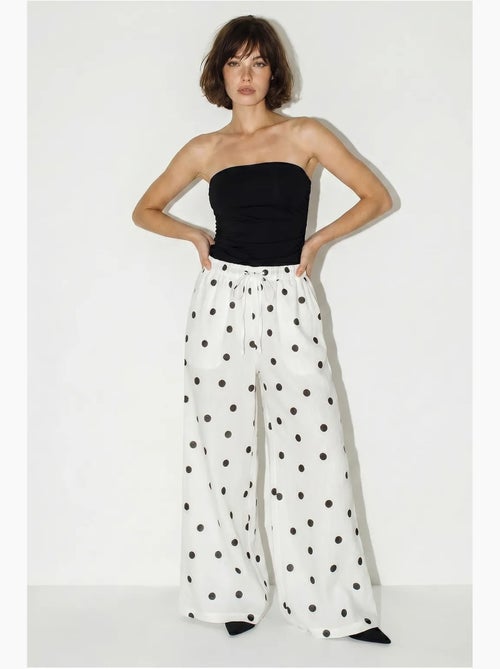 Pantalon large à pois avec ceinture à nouer lucci - Kiabi