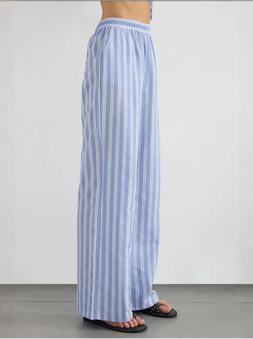 Pantalon large à rayures avec taille élastique hiccup - Kiabi Pantalon large à rayures avec taille élastique hiccup - Kiabi