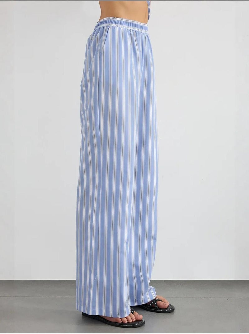 Pantalon large à rayures avec taille élastique hiccup Bleu - Kiabi