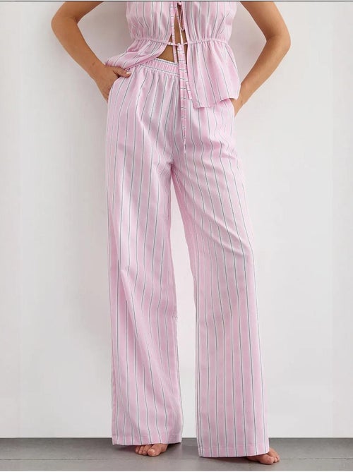Pantalon large à rayures avec taille élastique hiccup - Kiabi