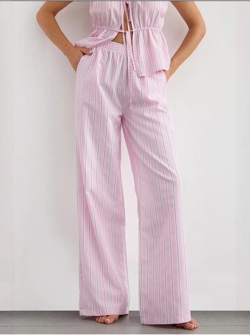 Pantalon large à rayures avec taille élastique hiccup Rose - Kiabi