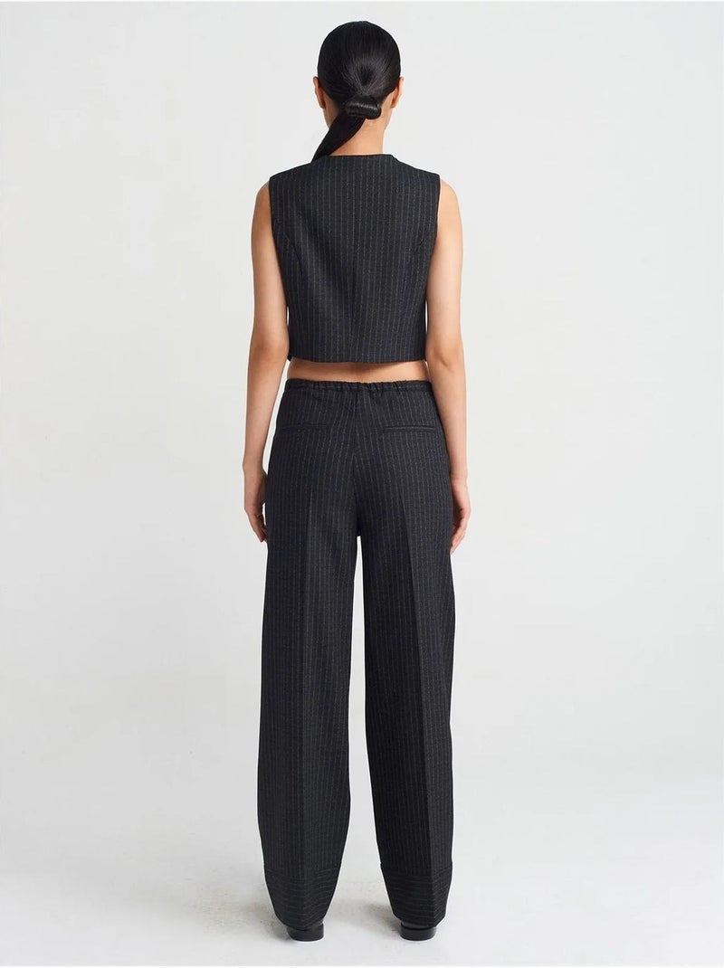 Pantalon large à rayures dilvin Noir - Kiabi