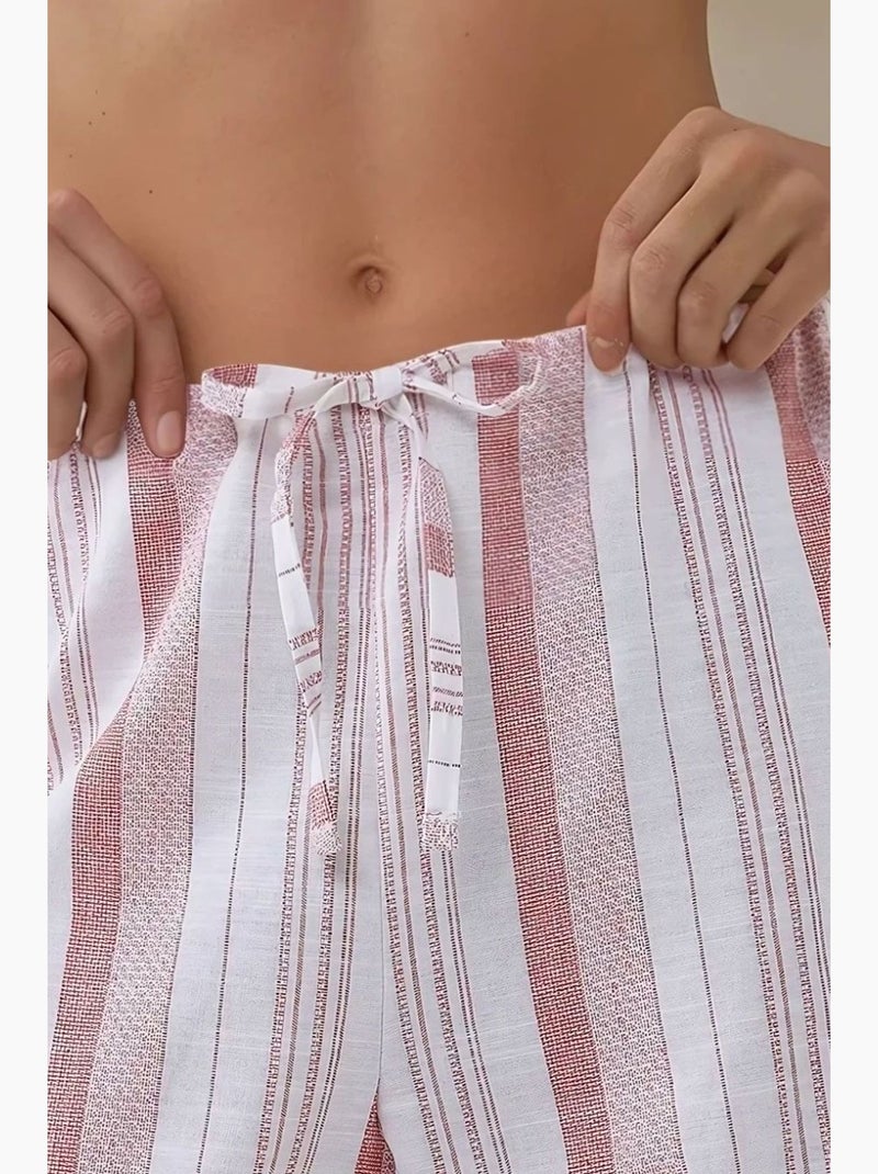 Pantalon large à rayures et coupe décontractée hiccup Rose dragée - Kiabi