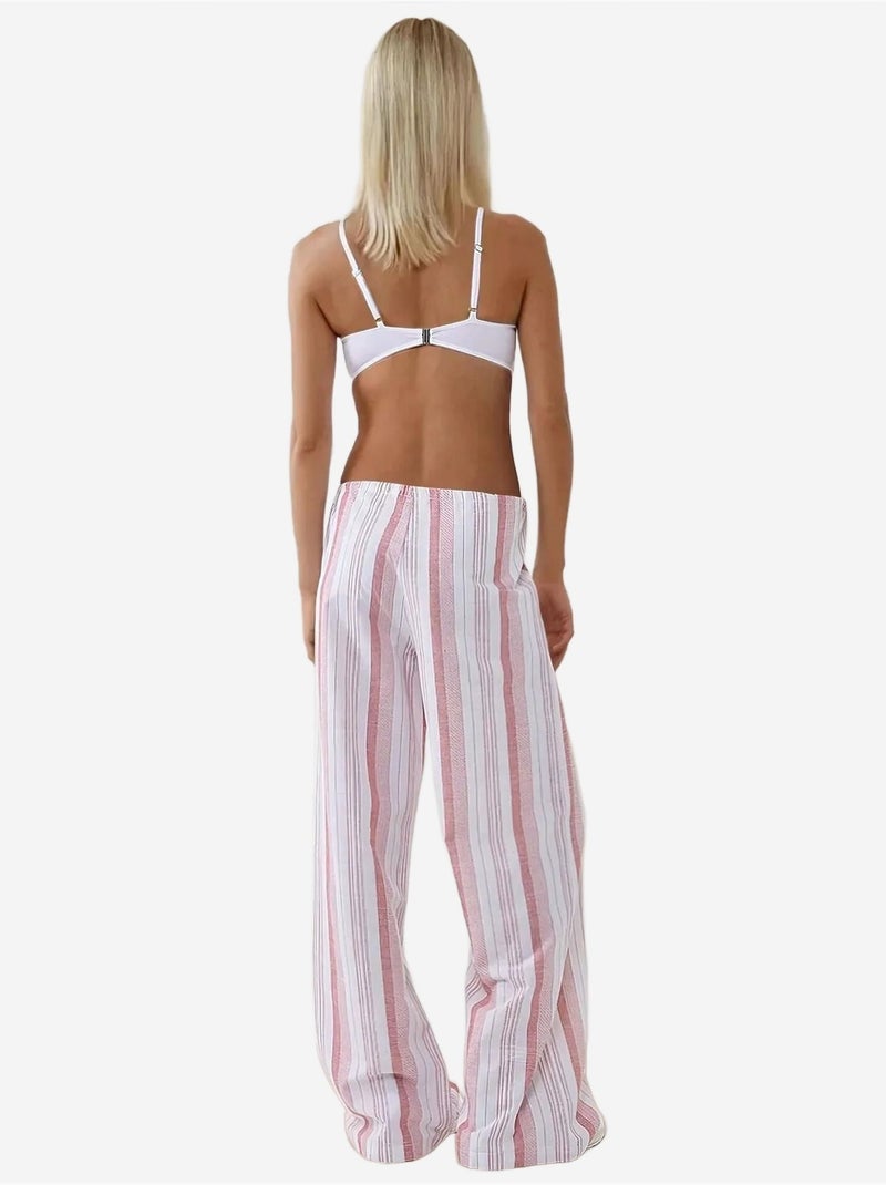 Pantalon large à rayures et coupe décontractée hiccup Rose dragée - Kiabi