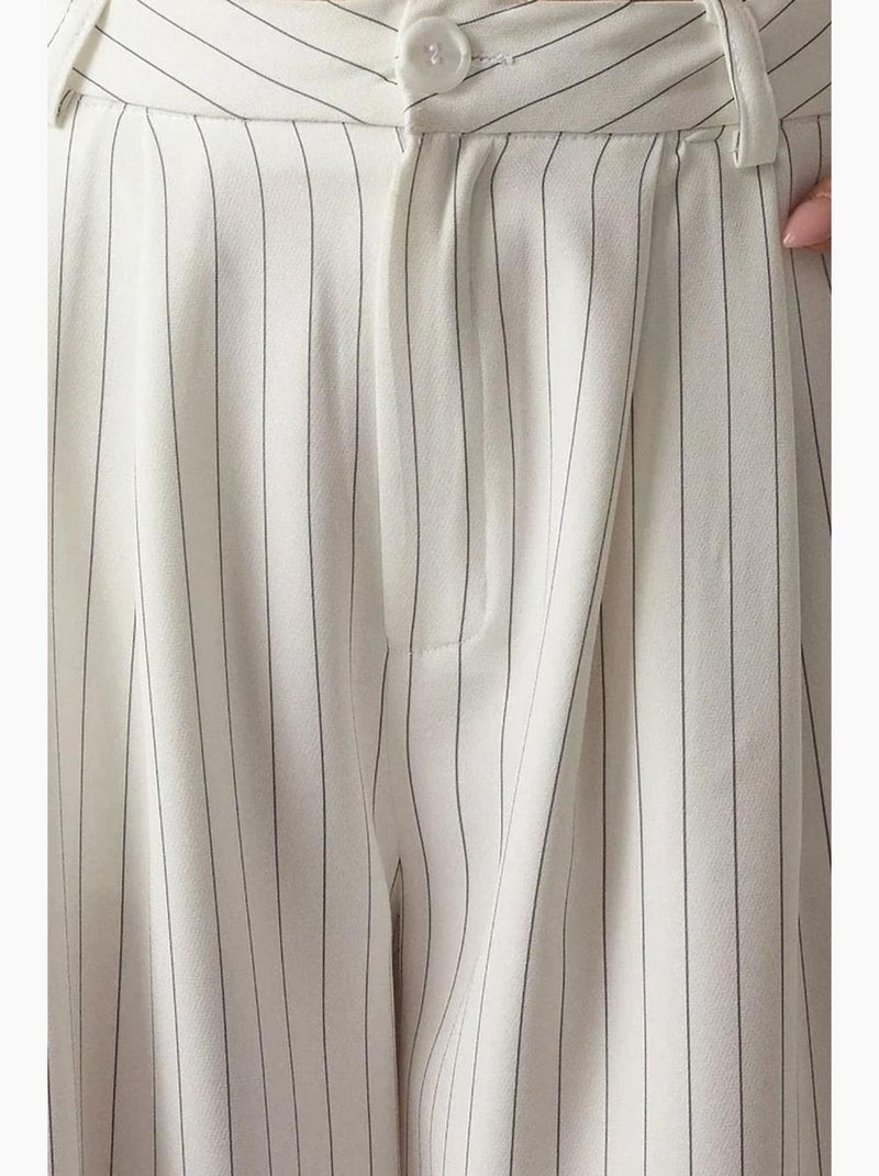 Pantalon large à rayures taille haute, collection pika hiccup Blanc - Kiabi