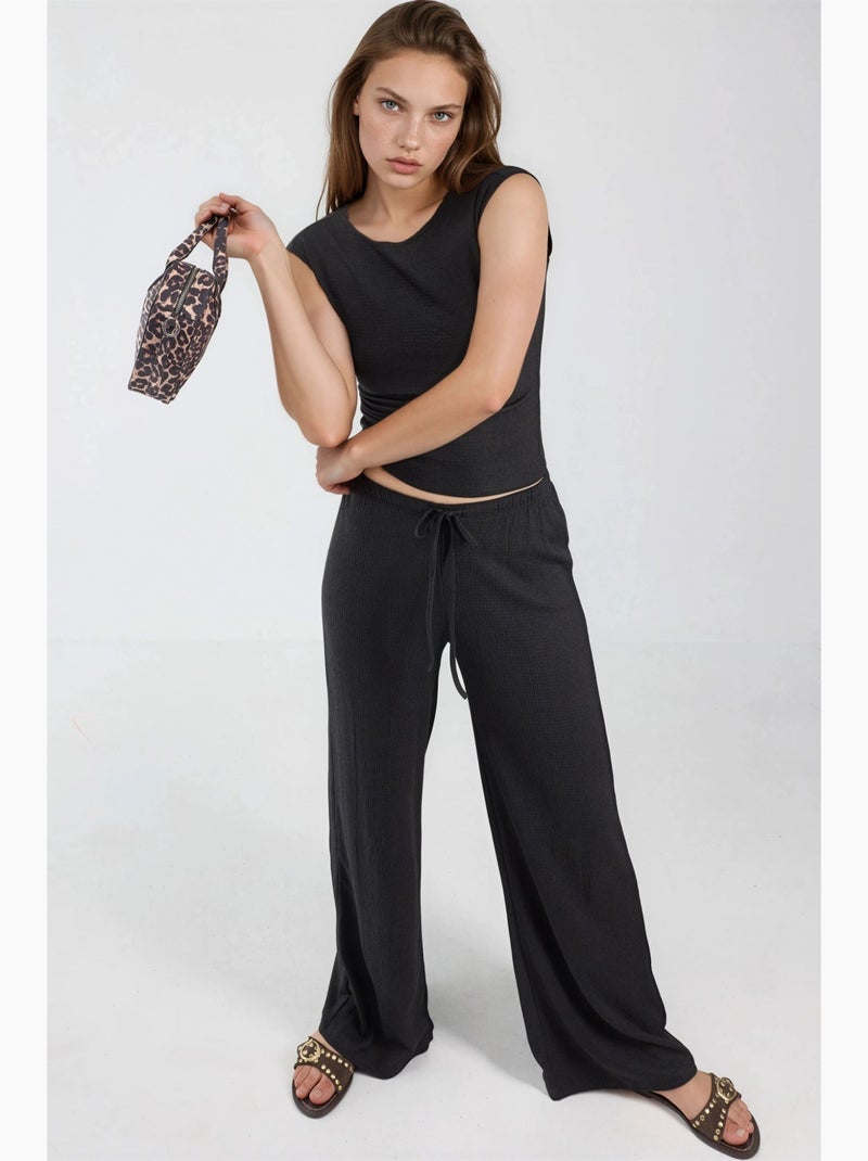 Pantalon large à taille coulissée busem Noir - Kiabi