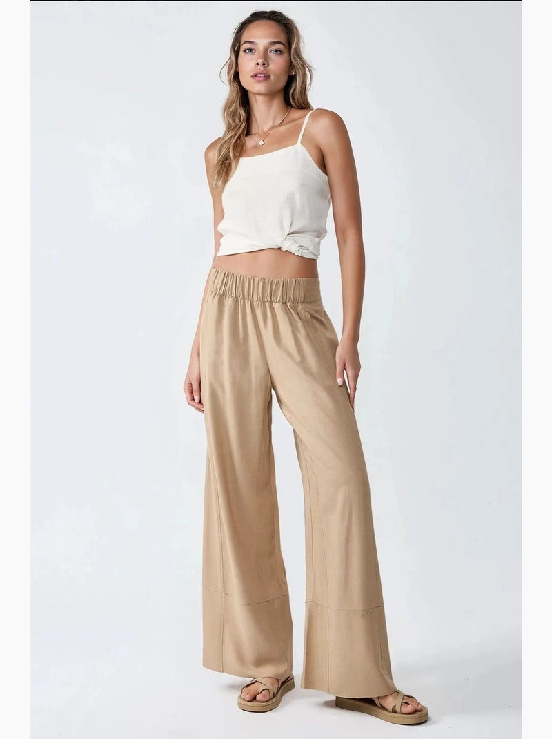 Pantalon large à taille élastique hiccup Beige - Kiabi