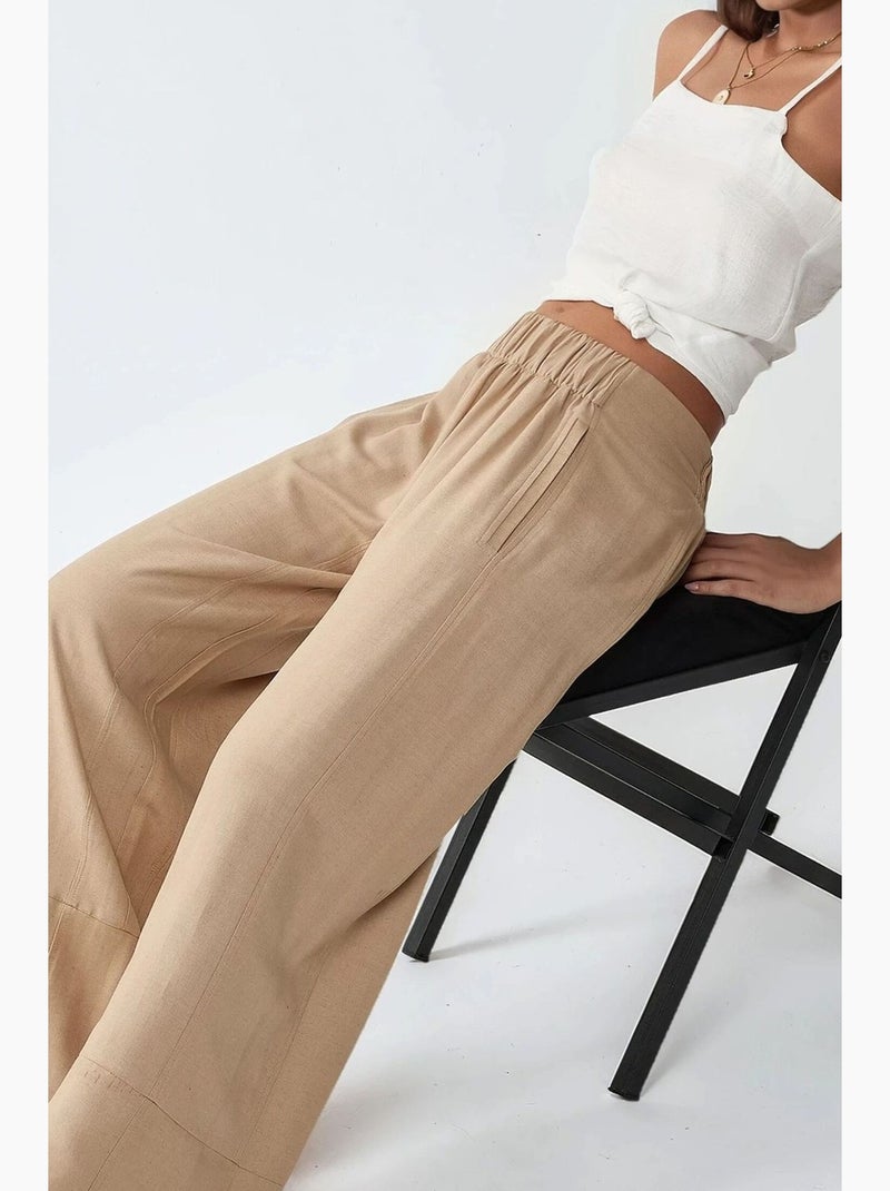 Pantalon large à taille élastique hiccup Beige - Kiabi