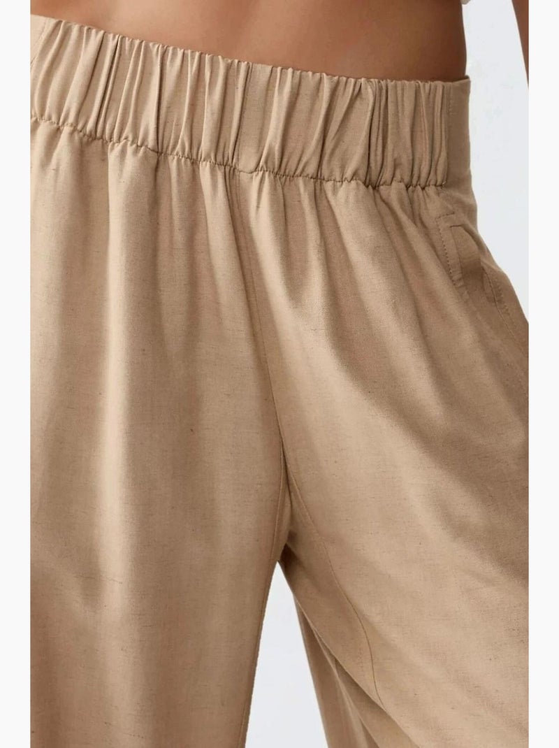Pantalon large à taille élastique hiccup Beige - Kiabi