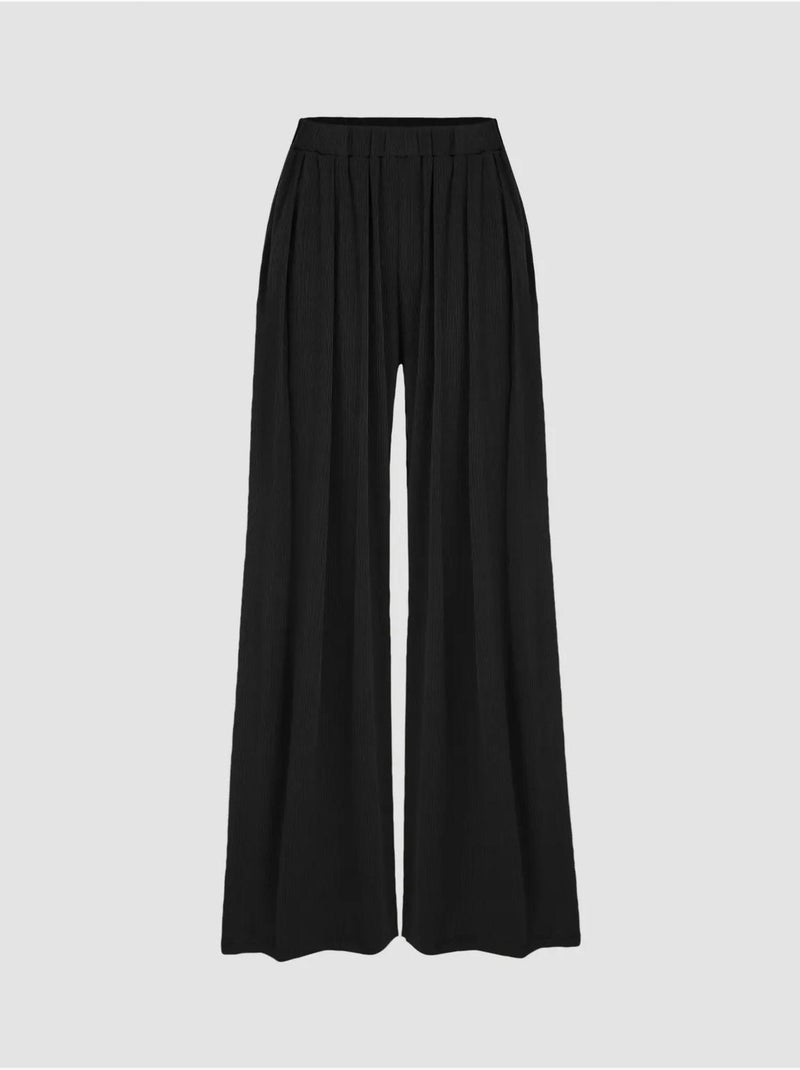 Pantalon large à taille élastique Noir - Kiabi
