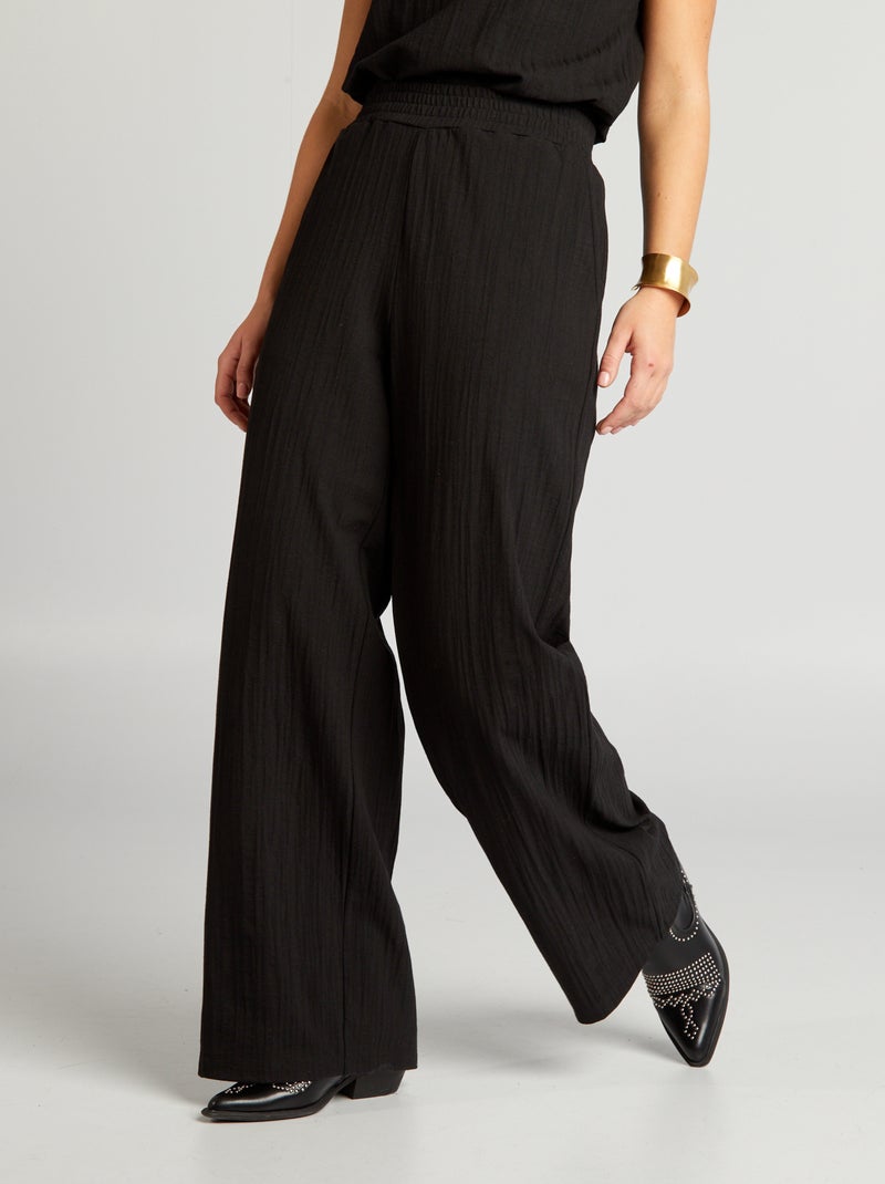 Pantalon Large Noir H&M - Taille 44 - Taille élastiquée - En Elastanne - Idéal Pour Un Look Décontracté Confort
