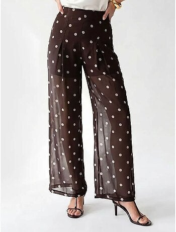 Pantalon large à taille haute à pois mixray