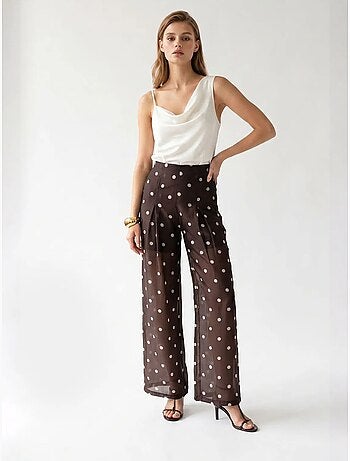 Pantalon large à taille haute à pois mixray