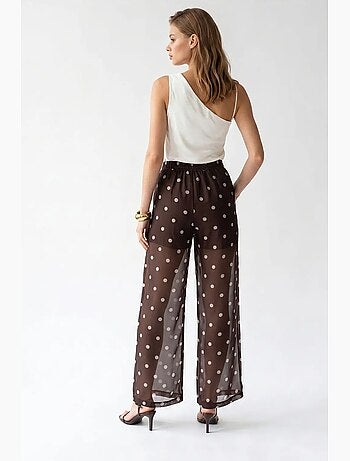 Pantalon large à taille haute à pois mixray