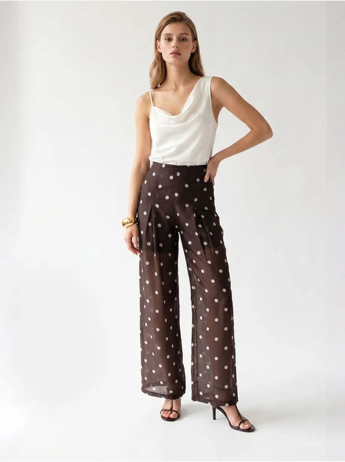 Pantalon large à taille haute à pois mixray - Kiabi Pantalon large à taille haute à pois mixray - Kiabi