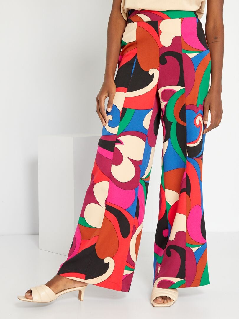 Pantalon large à taille haute avec motifs Rose - Kiabi