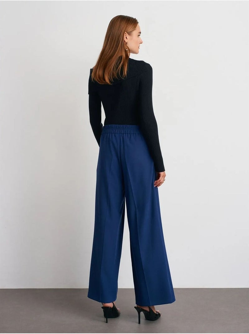 Pantalon large à taille haute avec plis dilvin Bleu marine - Kiabi