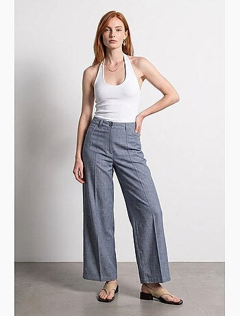 Pantalon large à taille haute avec plis dilvin