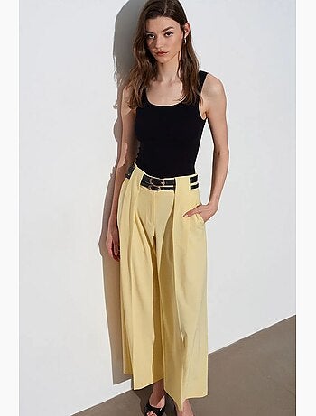 Pantalon large à taille haute et plis dilvin