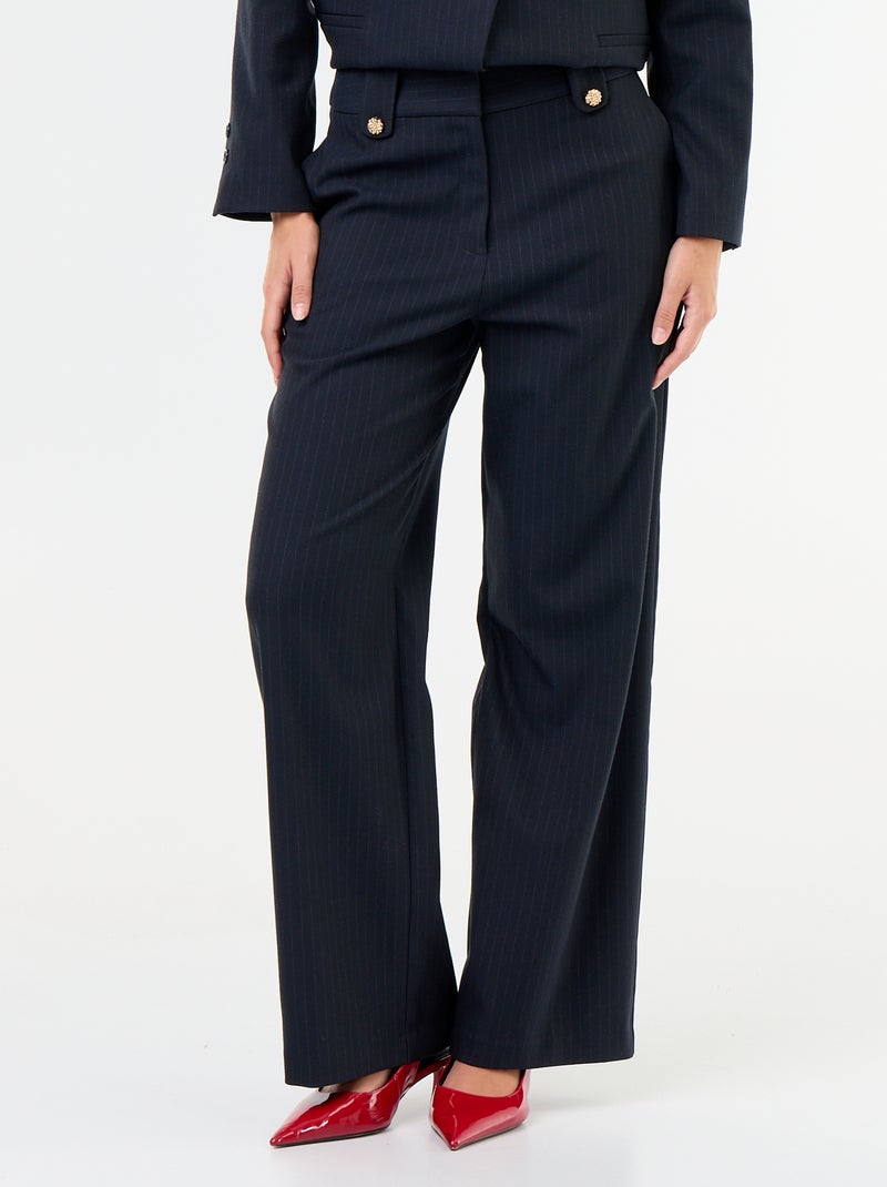 Pantalon large avec boutons dorés Bleu - Kiabi