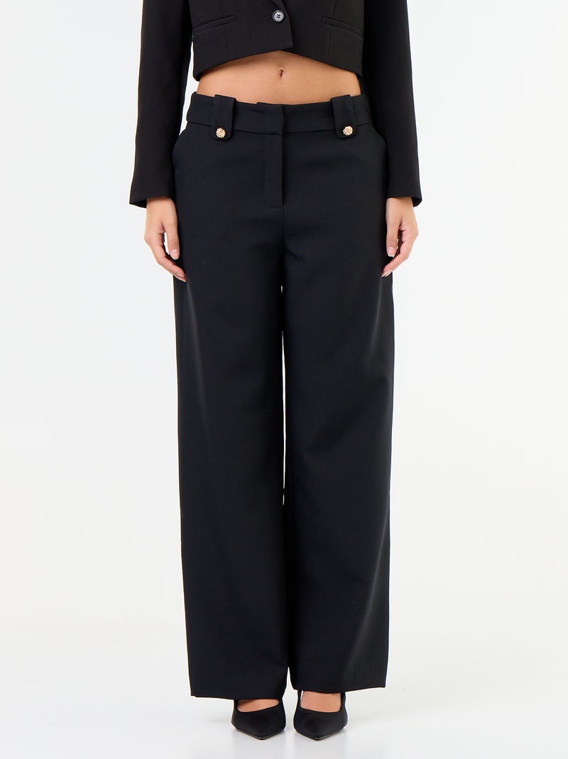 Pantalon large avec boutons dorés Noir - Kiabi
