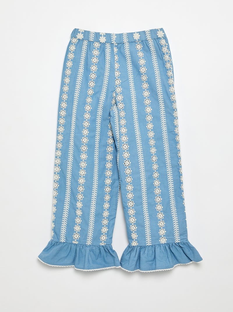 Pantalon large avec broderies anglaises Bleu - Kiabi