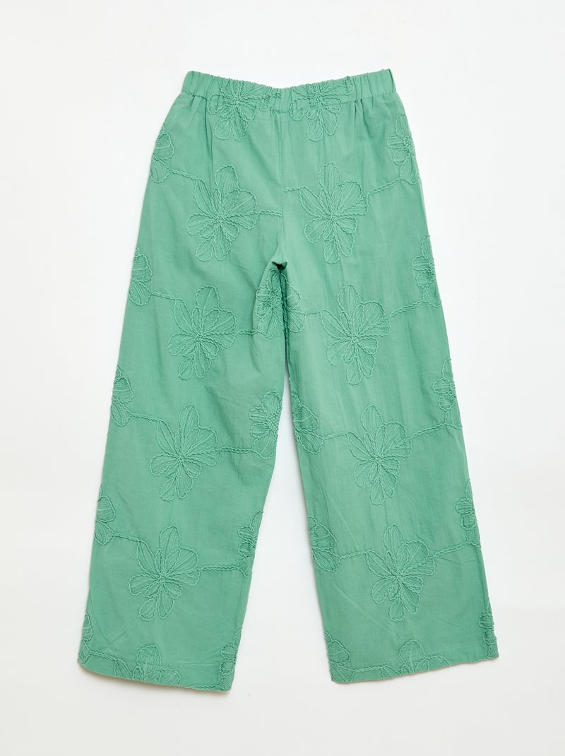 Pantalon large avec broderies Vert - Kiabi